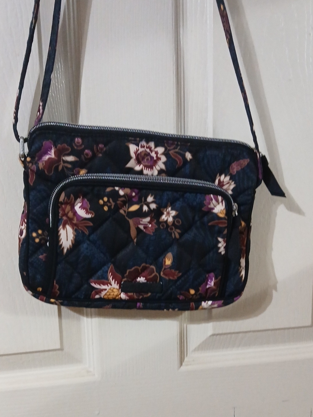 Vera BradleyQuilted Floral Crossbody Bag in Navy with Purple & Brown Accents